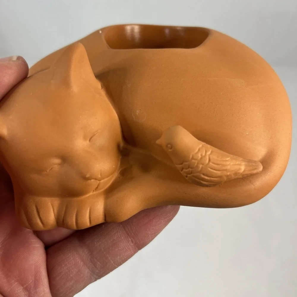 PARTYLITE Terracotta CAT NAP Tealight Votive Candle Holder P7842